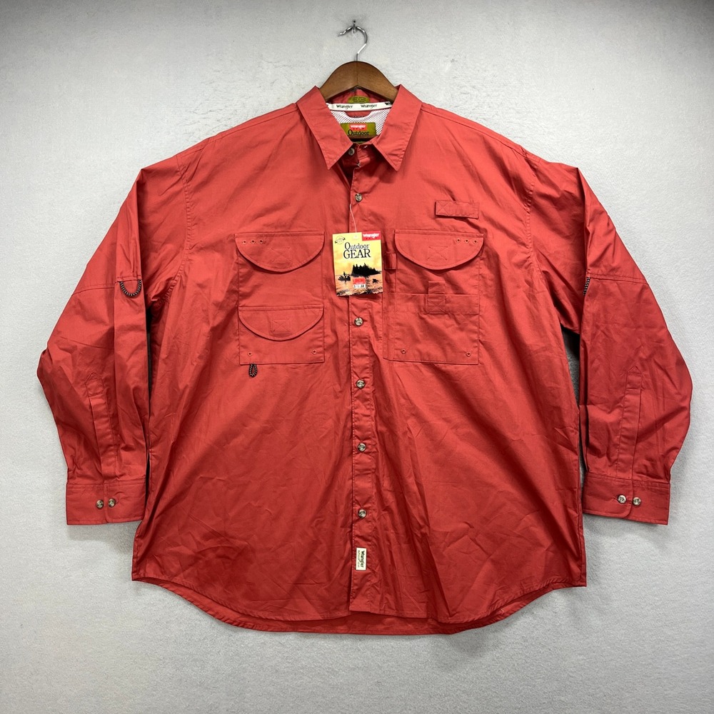 Wrangler Outdoor Gear Shirt Mens 2XL Red Long Sleeve Fishing Utility Gorpcore